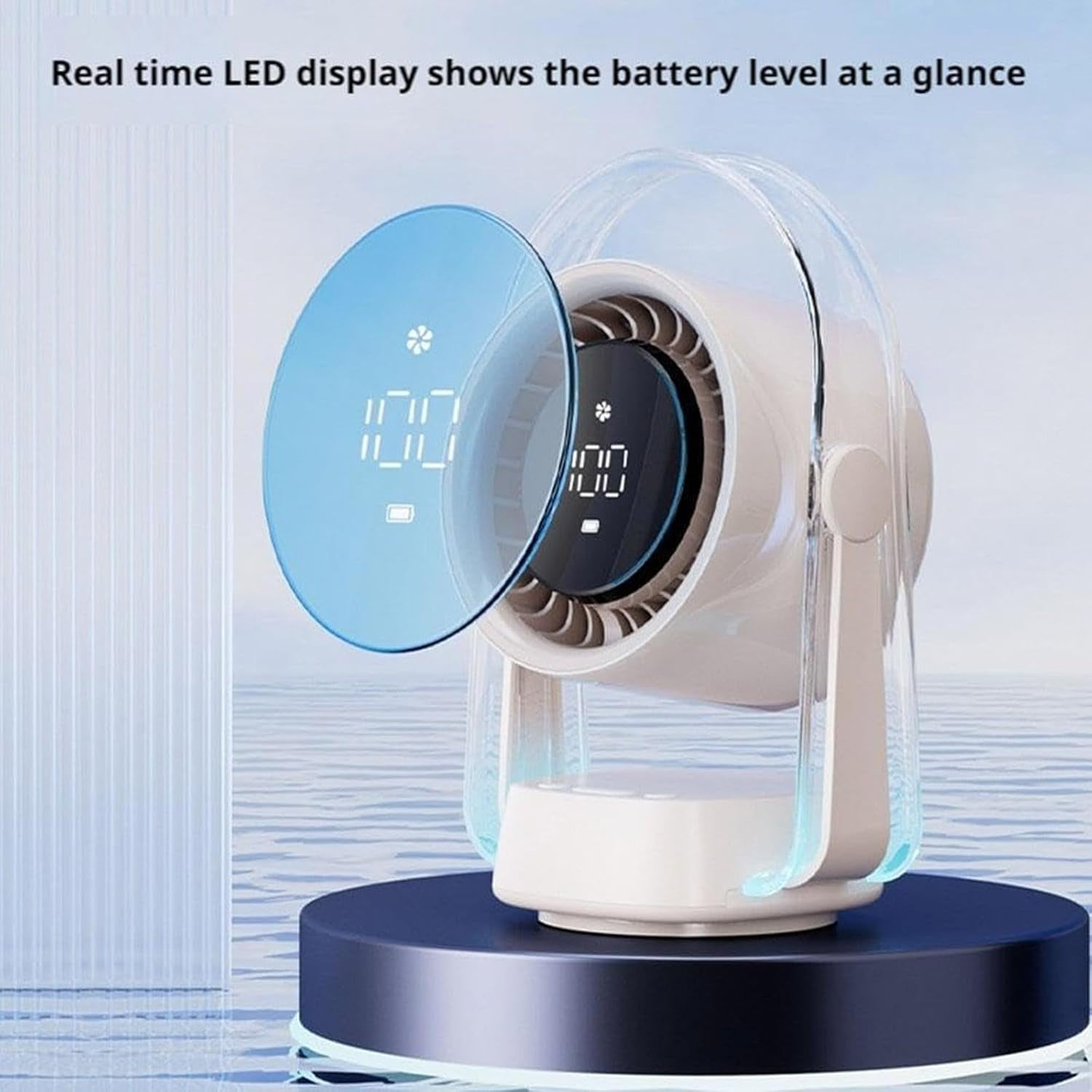 Portable Desk Fan, USB Rechargeable Turbo Table Fan for Desk, Quiet Desktop Air Circulator with 360° Adjustable Rotate, Battery Powered Fan with LED Display for Bedroom, Office, Kitchen