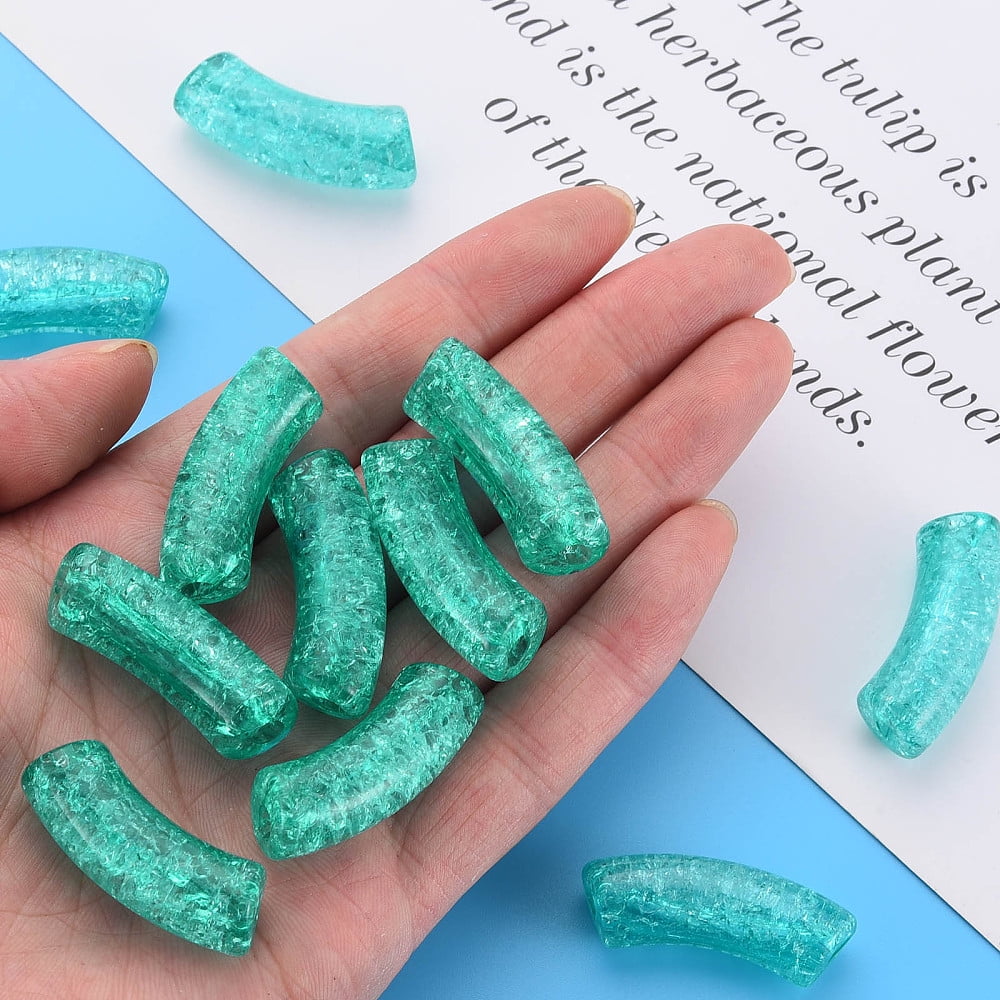 Transparent Crackle Acrylic Beads Curved Tube Mixed Color 32x8x10mm Hole: 1.6mm about 330pcs/500g