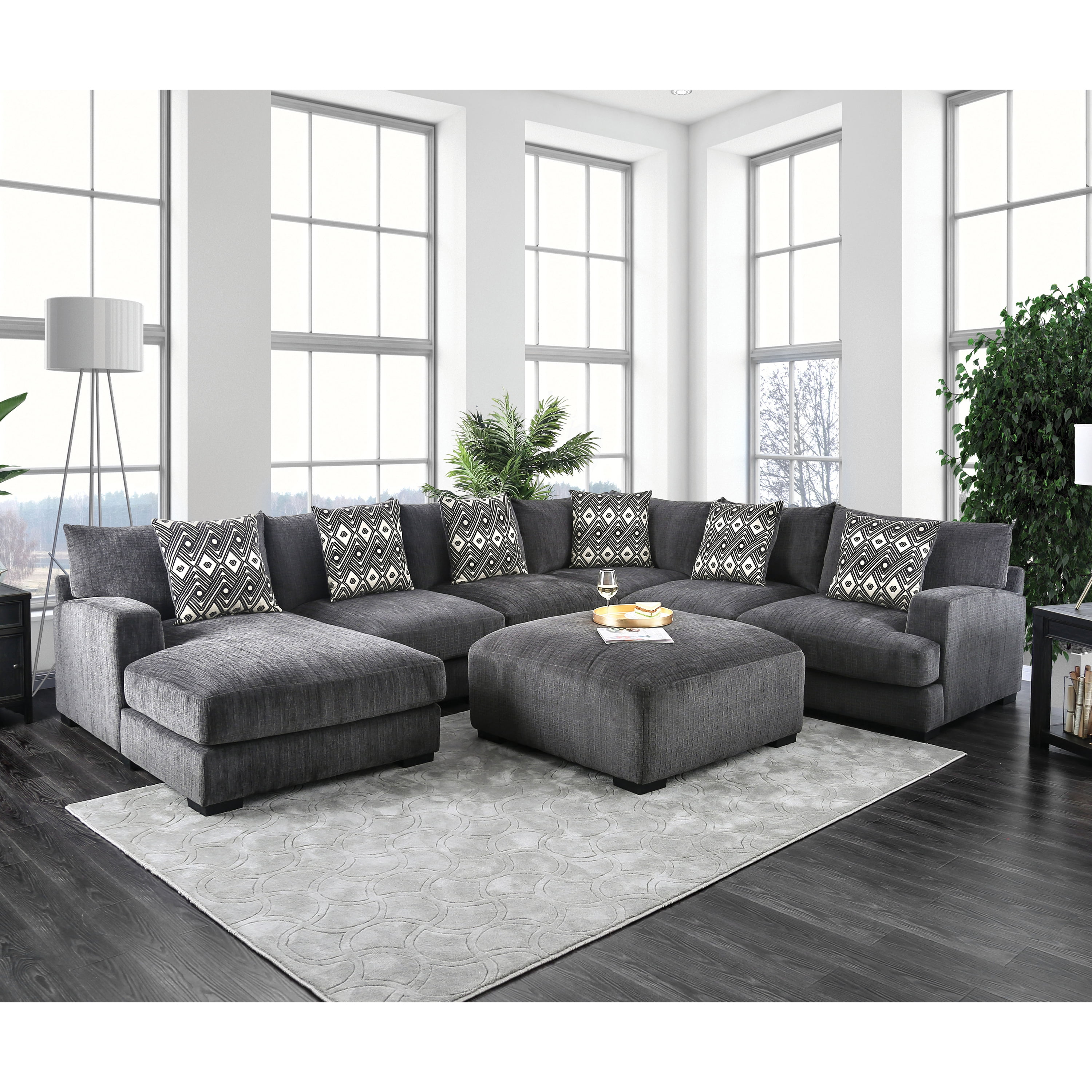 Furniture of America Contemporary Fabric Kayla Ottoman, Gray
