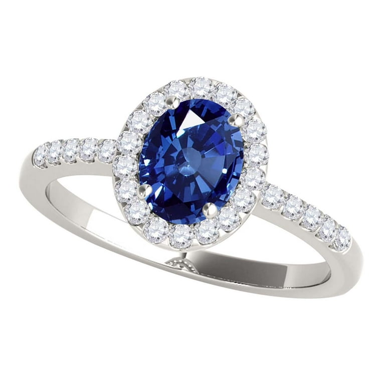 Aonejewelry Carat Oval Shaped Sapphire and Diamond Bridal Set