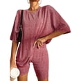 thumbnail image 1 of Mujeres Top Pantalones cortos pijamas set redondo Masajeadores de cuello color puro alta elasticidad 2 unidades verano loungewear rojo XXL, 1 of 2