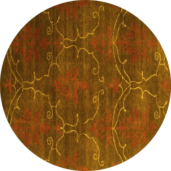 Ahgly Company Indoor Round Abstract Yellow Contemporary Area Rugs, 7' Round