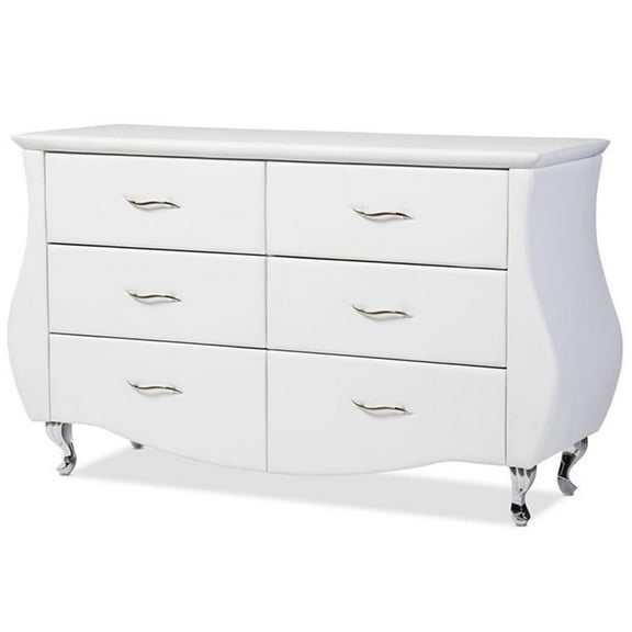 Bowery Hill 6 Drawer Faux Leather Double Dresser in Matte White