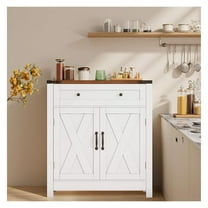 30" Coffee Bar Station, Kitchen Sideboard Buffet Cabinet with a Drawer and Adjustable Shelf, Modern Farmhouse Storage Cabinet for Kitchen, Living Room, Entryway, White