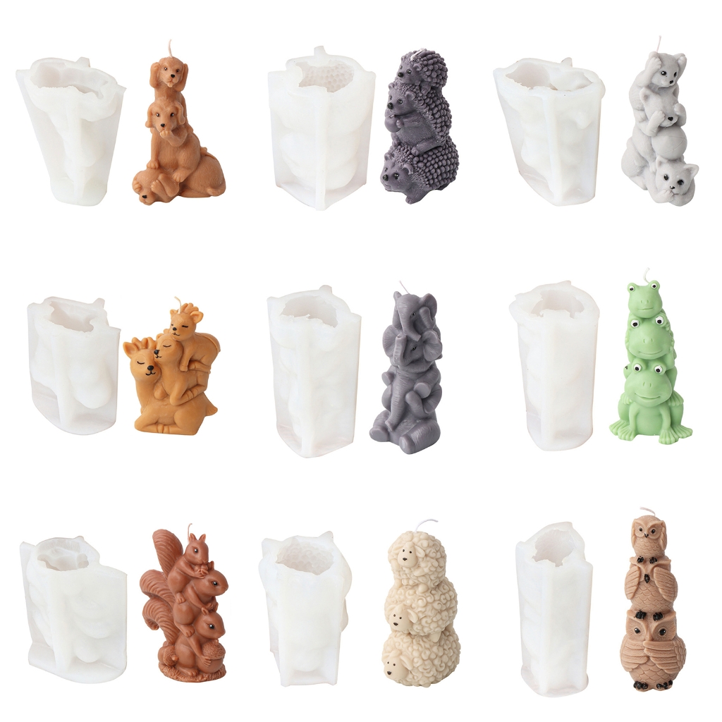 Lovely Animal Cake Chocolate Mold 3D Stacked Golden Elephant Kitten Fun DIY Crafts Silicone Resin Mould
