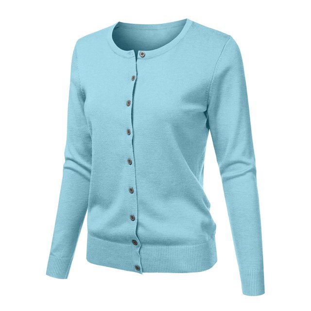 Cardigan Court à Col Rond, Chandail Court Grande Taille, Haut Tricoté Décontracté Bleu Ciel, Manteau