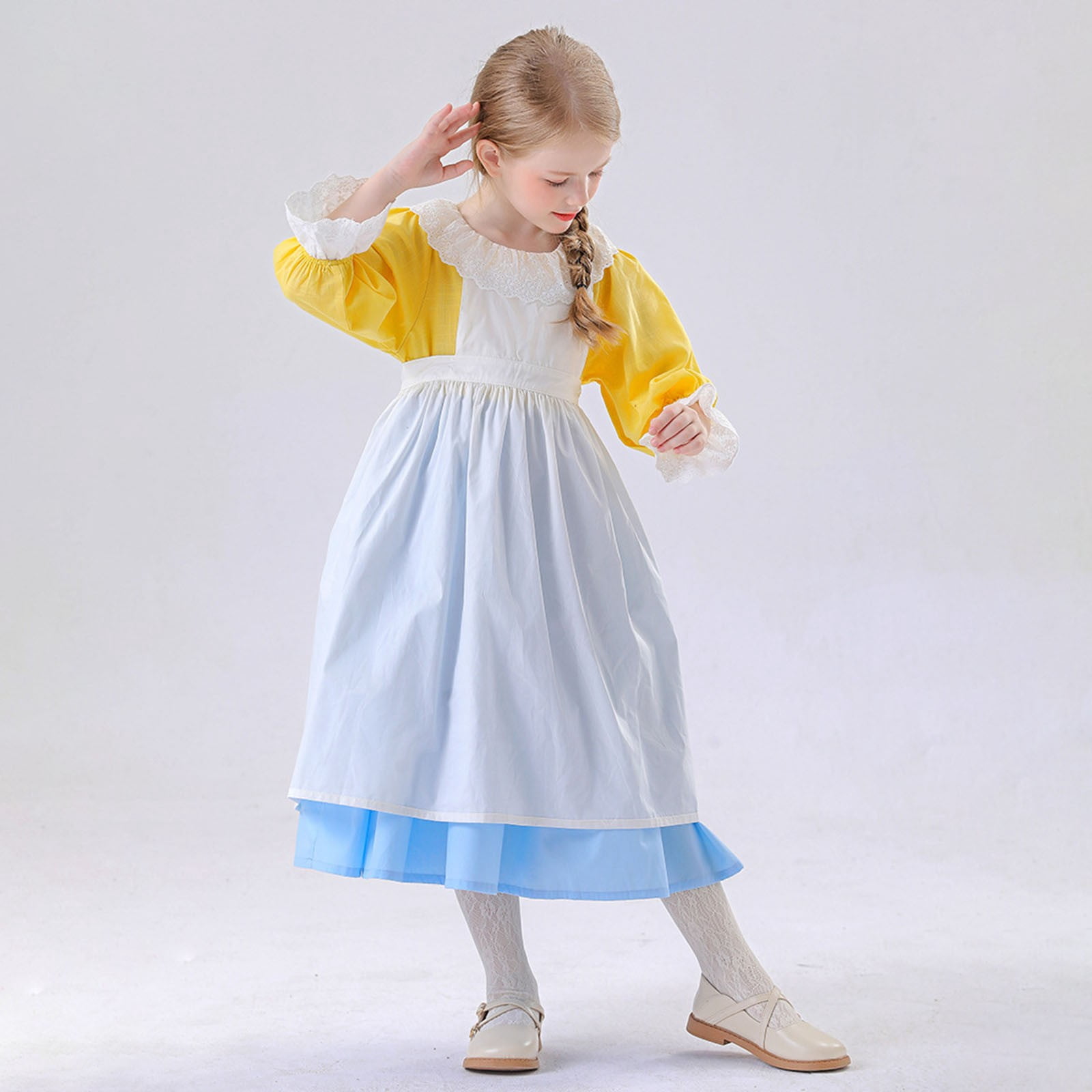 Wdgfv Girls Dresses 2 Piece Set Apron Outfit Casual Party Country Style Festival Theme Soft Comfortable Loose Fit for Kids Spring Summer Fall Winter White 6-7 Years