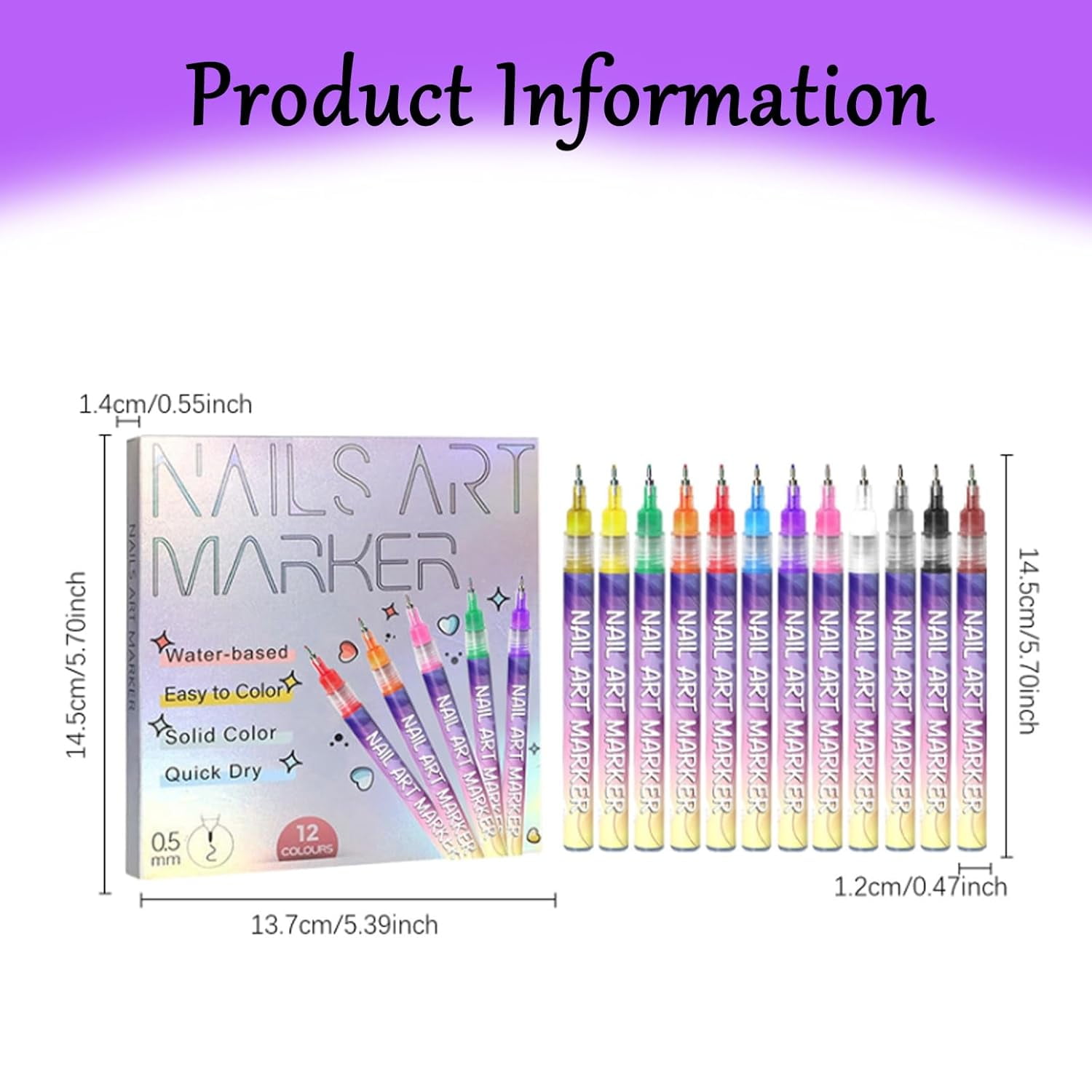Pink Galaxy Nail Art Pens | 12 Colors Waterproof Nail Art Markers, Quick Dry Gel Polish Pens for DIY Drawing & Manicure