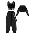 thumbnail image 4 of TiaoBug Kids Girls Hip Hop Jazz Street Dance Outfits Sequins Vest & Long Sleeve Crop Top & Cargo Pants Set Black 6, 4 of 5