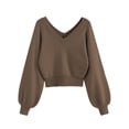 thumbnail image 1 of Jersey ZAFUL para mujer, cuello en V, manga larga, color café M, 1 of 6