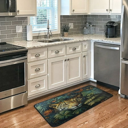 

Long Floor Mat 39x20Inch Kitchen Mat Bathroom Mat Living Room Mat Bedroom Mat Absorbent Delicate Fabric No Ball Do Not Fade Forest Fierce Tiger