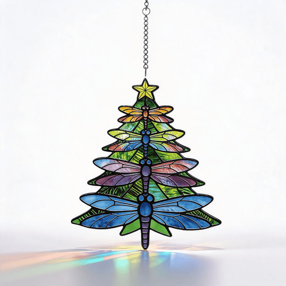 5x6-Inch Authentic Stained Glass Dragonfly Ornament, Window Hanging Art Home & Garden Decor Suncatcher, Holiday Gift for Women