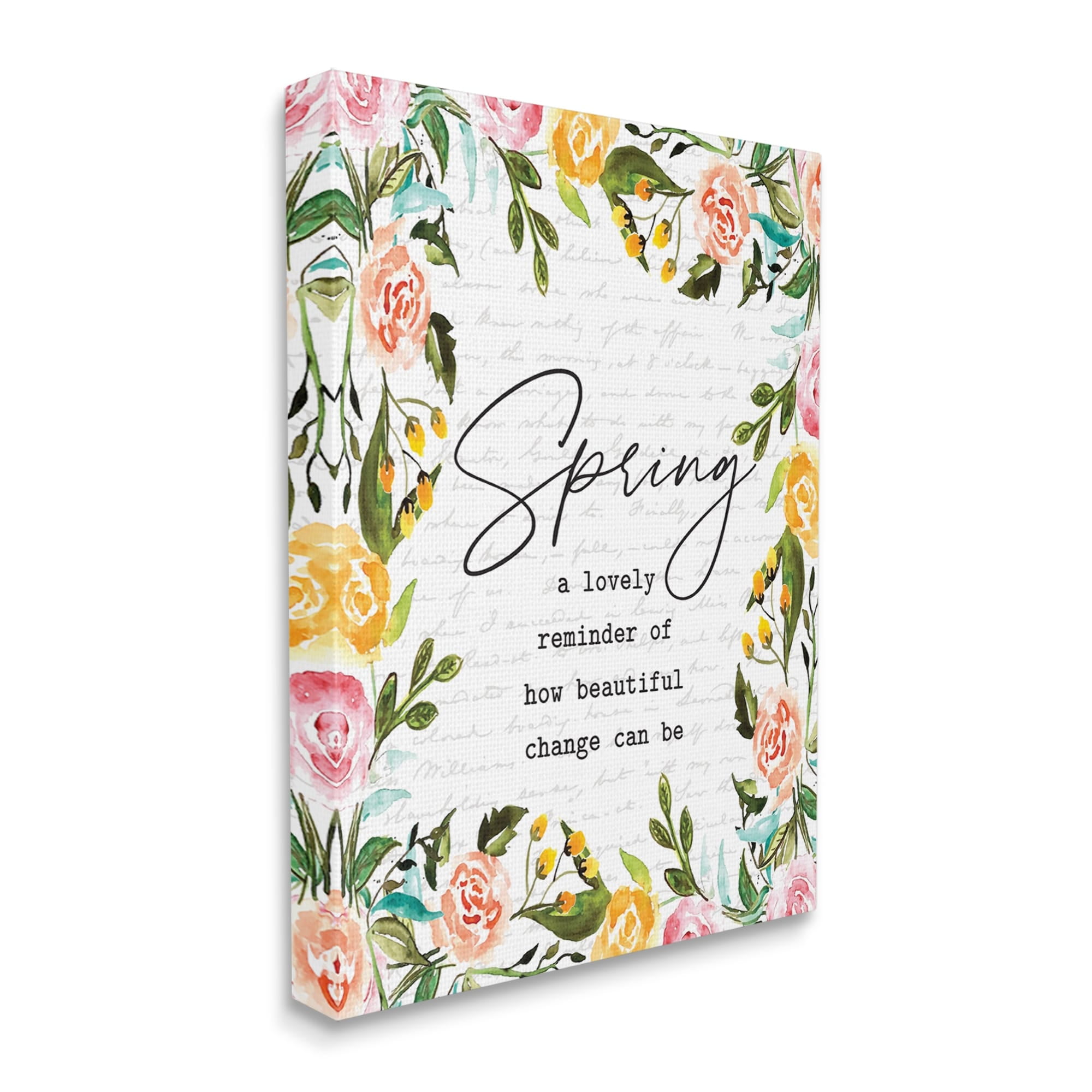 Cheerful Spring Typography Quote Floral Blossom Border Canvas Art, 24 x 30, Made In USA