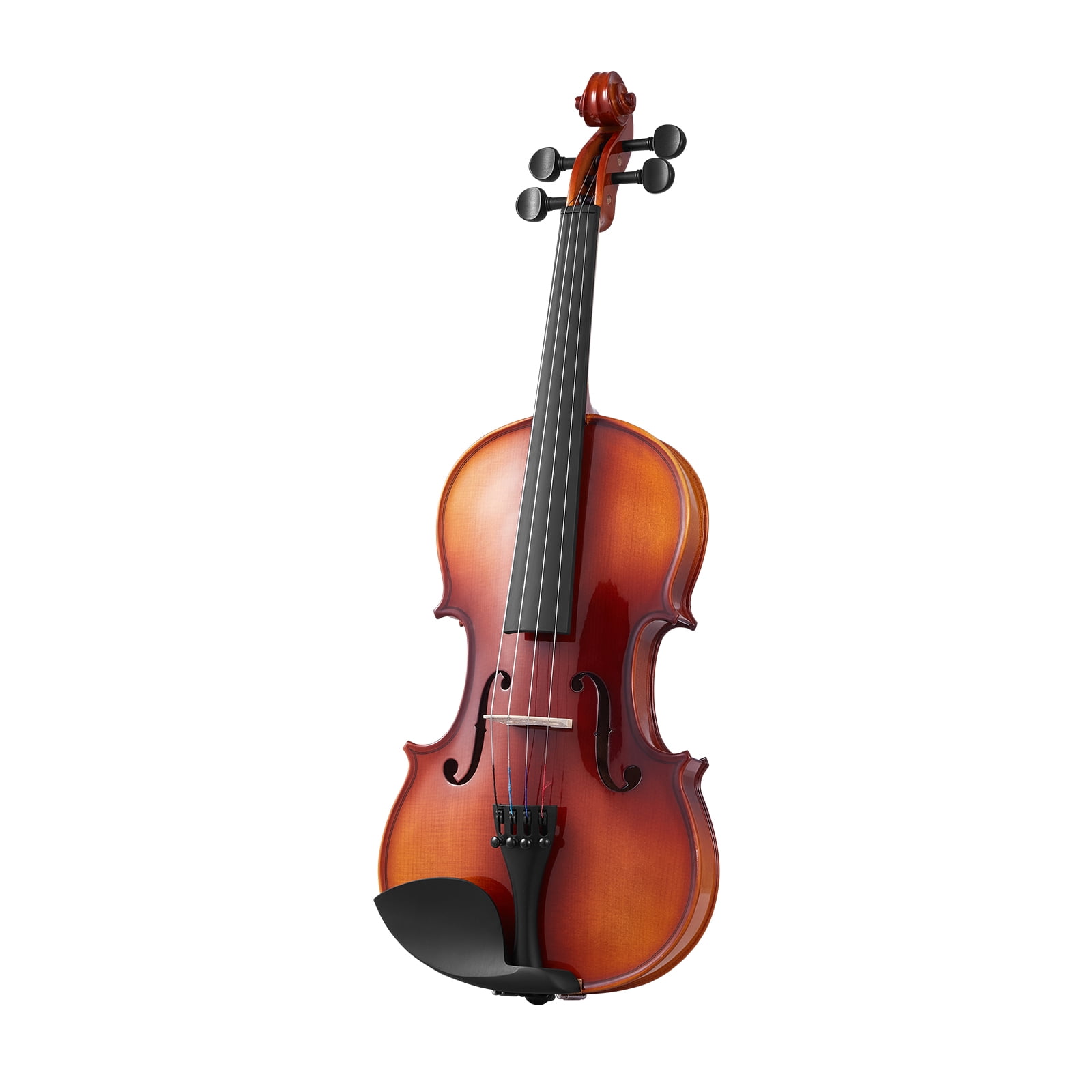 KFFKFF Full-Size 4/4 Violin for Adults, Beginner's Fiddle Set with Case, Rosin, Bow, Shoulder Rest, Bridge, Extra Strings, Solid Wood Musical Instrument (Glossy Brown)
