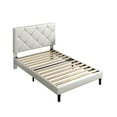 thumbnail image 6 of Sesslife Twin Upholstered Platform Bed with Headboard, Beige Twin Bed Frame with Wood Slats Support for Boys Girls, No Box Spring Needed, 6 of 7