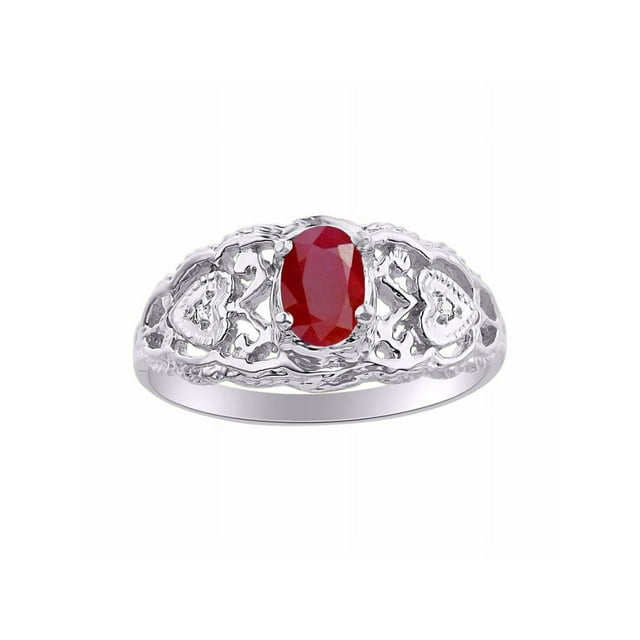 RYLOS Rings for Women Sterling Silver Ring Filigree Heart Birthstone Ring 6X4MM Gemstone & Diamonds July Ruby Jewelry for Women Size 8