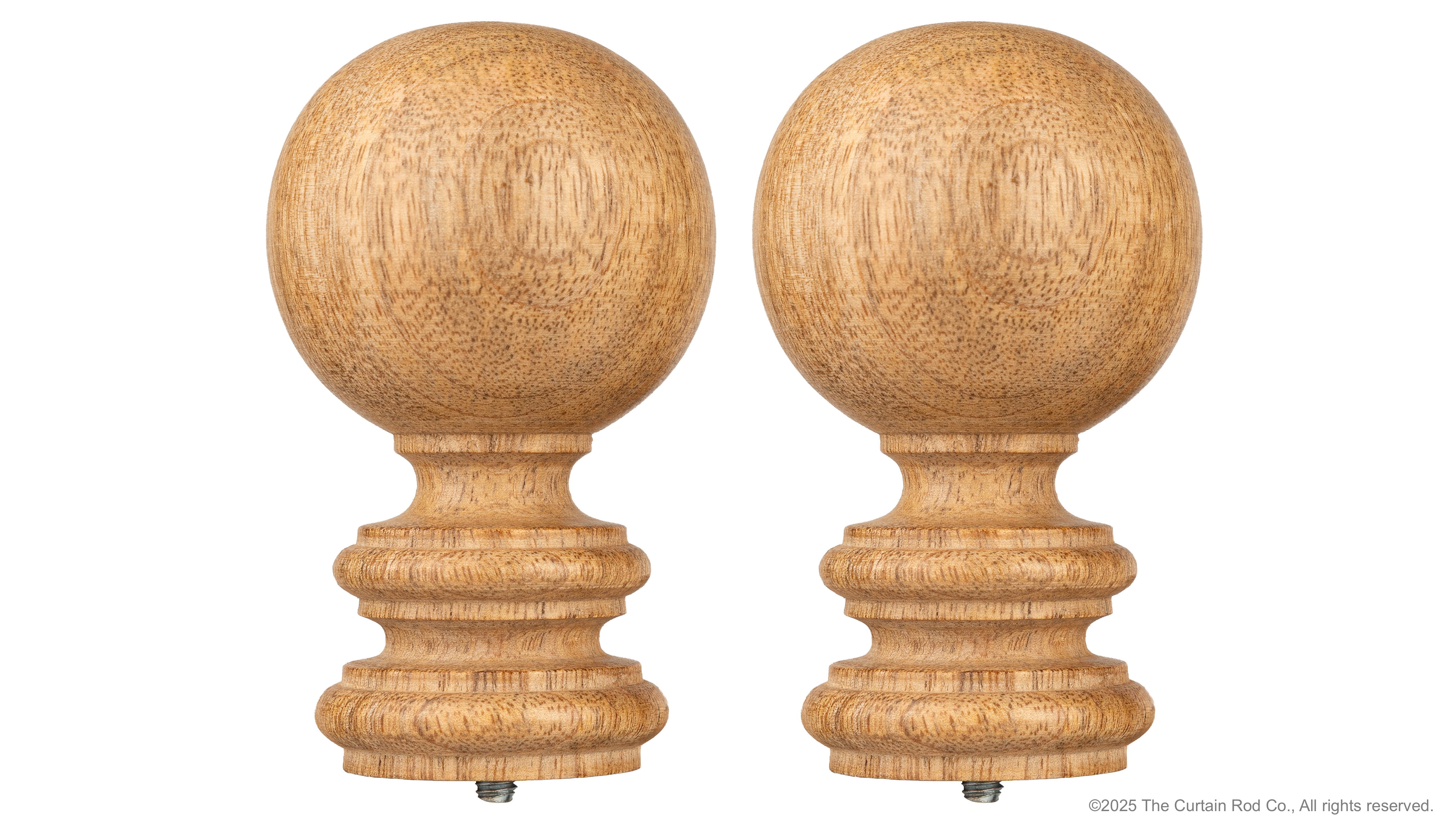 Amos Natural Farmhouse Real Oak Wood Finial  28”-48” Curtain Rod Set