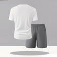 thumbnail image 5 of Men's Solid Color Two Piece Set Short Sleeve T-Shirt & Drawstring Shorts Mathcing Set Casual Summer Workout Sets Silver L, 5 of 5