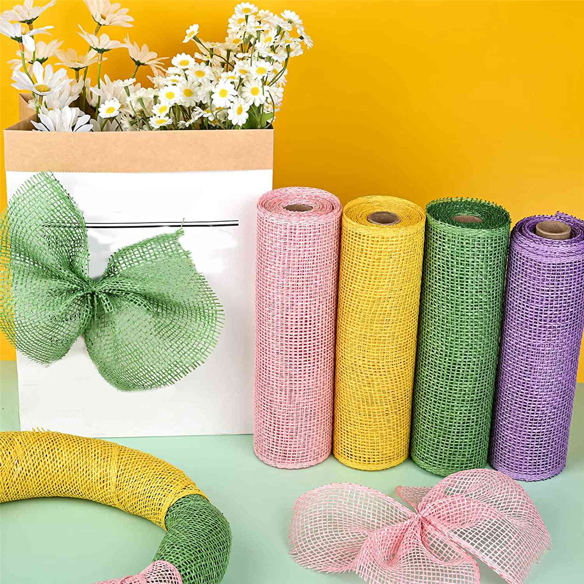 4 10 Inch x 5 Easter Mesh Ribbons Burlap Mesh Ribbon Decor