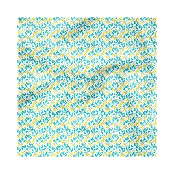 Botanical Decorative Satin Napkins Set of 4, Abstract Herbal Pattern with Leafy Stems Freshness of Spring, Square Fabric Party & Dinner Napkin, 18", Turquoise Yellow Green, by Ambesonne