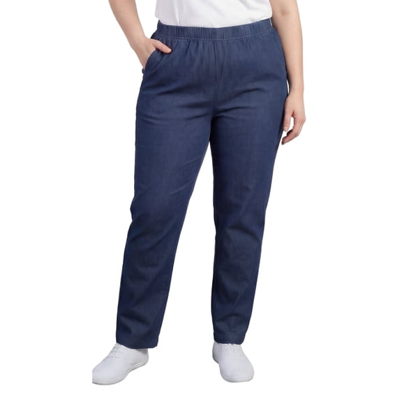 Turtle Bay New York Women's Lightweight Pull-On Stretch Denim Jeans, Elastic Waist Relaxed Fit Plus Sizes Available