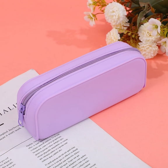 XmhyTop-A 1 Pack Purple Silicone Pencil Case, 18*7cm Office Solid Color Pencil Bag, Lightweight Portable Pen Case for Work & Travel