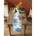 thumbnail image 5 of Table Runner Dresser Scarves 120 Inch Long, Watercolor Blue Hydrangea Flower Linen Dining Table Runners Spring Eucalyptus Leaves on White Tabletop Scarf for Wedding Holiday Party Kitchen, 5 of 7