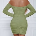 thumbnail image 3 of Women's Off-shoulder Long-sleeved Pleated Bodycon Dress, 3 of 4