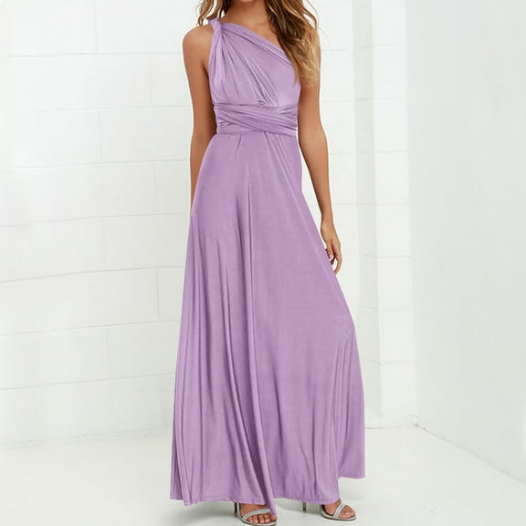gljltg Women's Solid Color Multi Wearing Multi Rope Backless Sexy Bandage Long Skirt Sleeveless One Shoulder Dress Suitable for Casual, Daily, Birthday, Dating, Dance Performance, Party