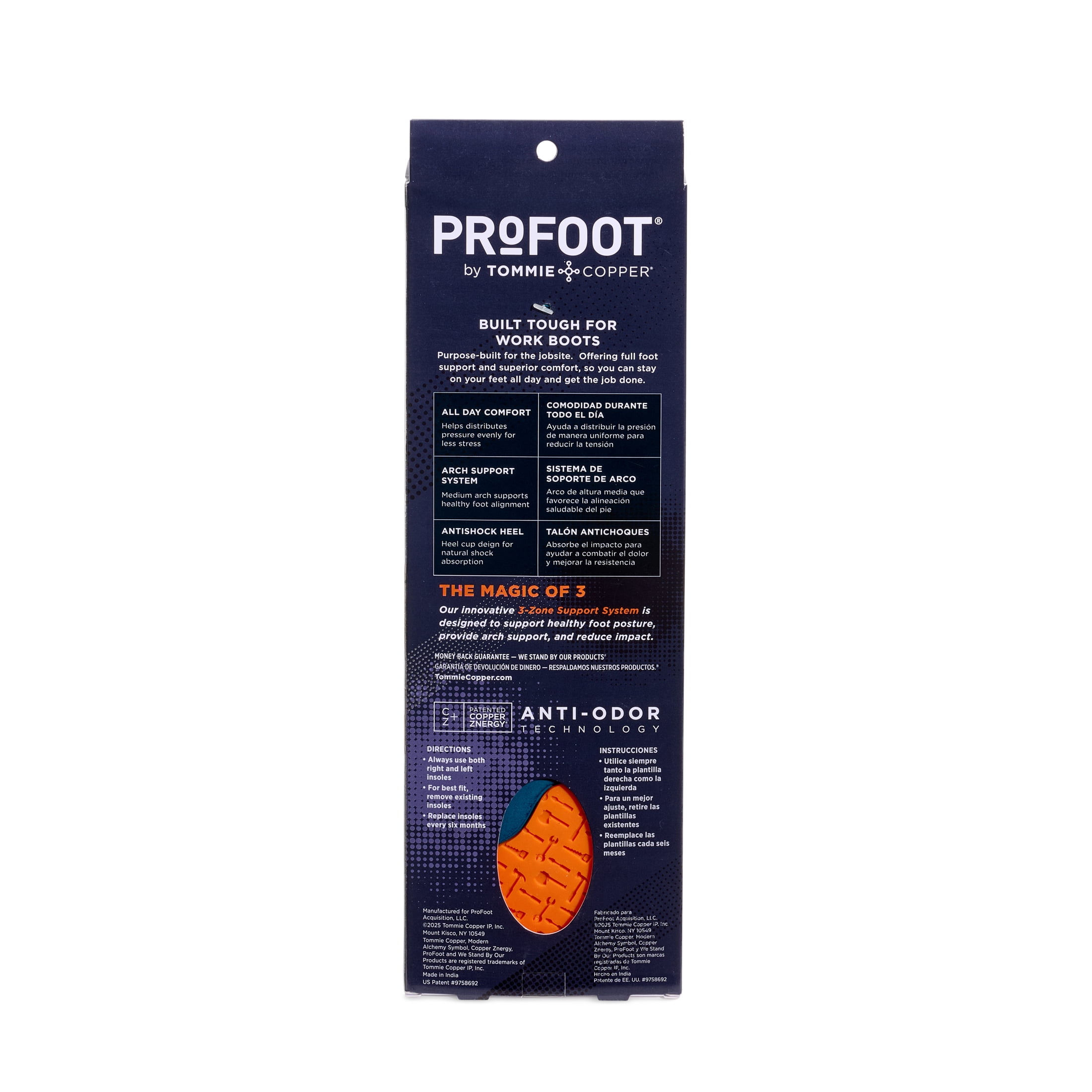 (3 pack) ProFoot Full Length Triad Work Orthotic Insoles for Knee, Leg & Back Pain, Mens 8-14, 1 Pair