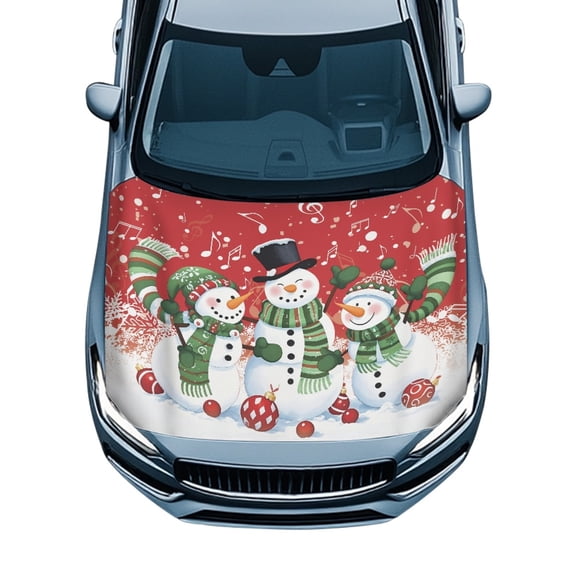 Pzuqiu Car Hood Cover Protector With Christmas Snowman Pattern - Universal Automotive Accessory for Holiday Decoration