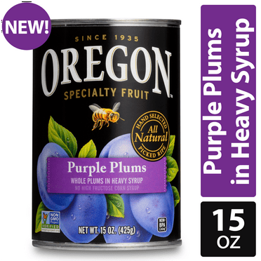 Oregon Fruit Canned Purple Plums in Heavy Syrup, 15 oz Can