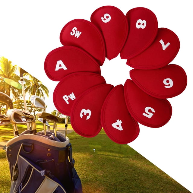 10 piezas de cubiertas de hierro de golf instalan fácilmente accesorios profesionales suaves y duraderos de protección ,4 5 6,7,8,9, P, S, Rojo shamjiam Cubierta de cabeza de hierros de golf