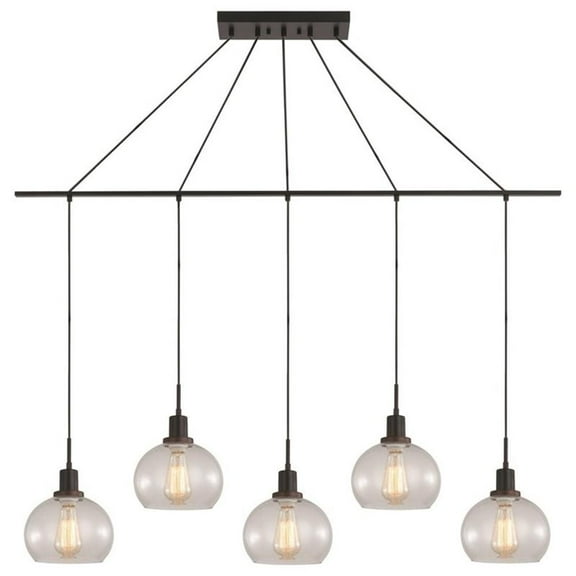 Woodbridge Lighting Austin 5-Light Glass Linear Pendant in Bronze/Clear Seedy