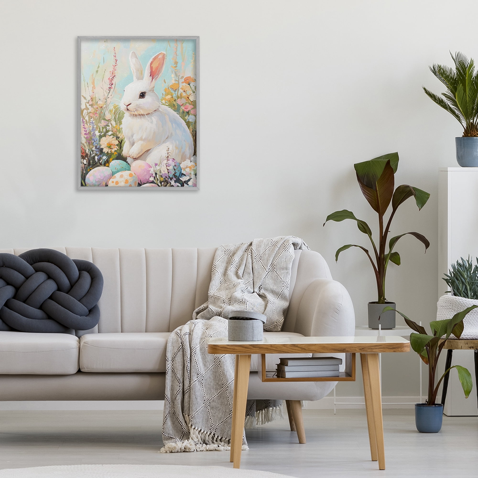 Stupell Industries White Easter Bunny in Wildflowers Gray Framed Giclee Art, design by The Prints Vibe