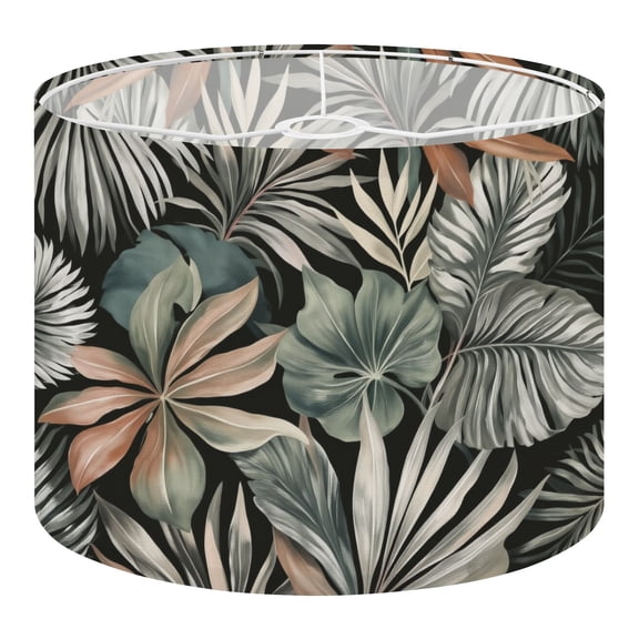 Linen Drum Lampshades Tropical Botanical Leaves Muted Green Beige Dark Elegant Painterly 13"x13"x10" Light Shade for Table Lamps Floor Lamp Shades Lampshade Replacement Assembly Required