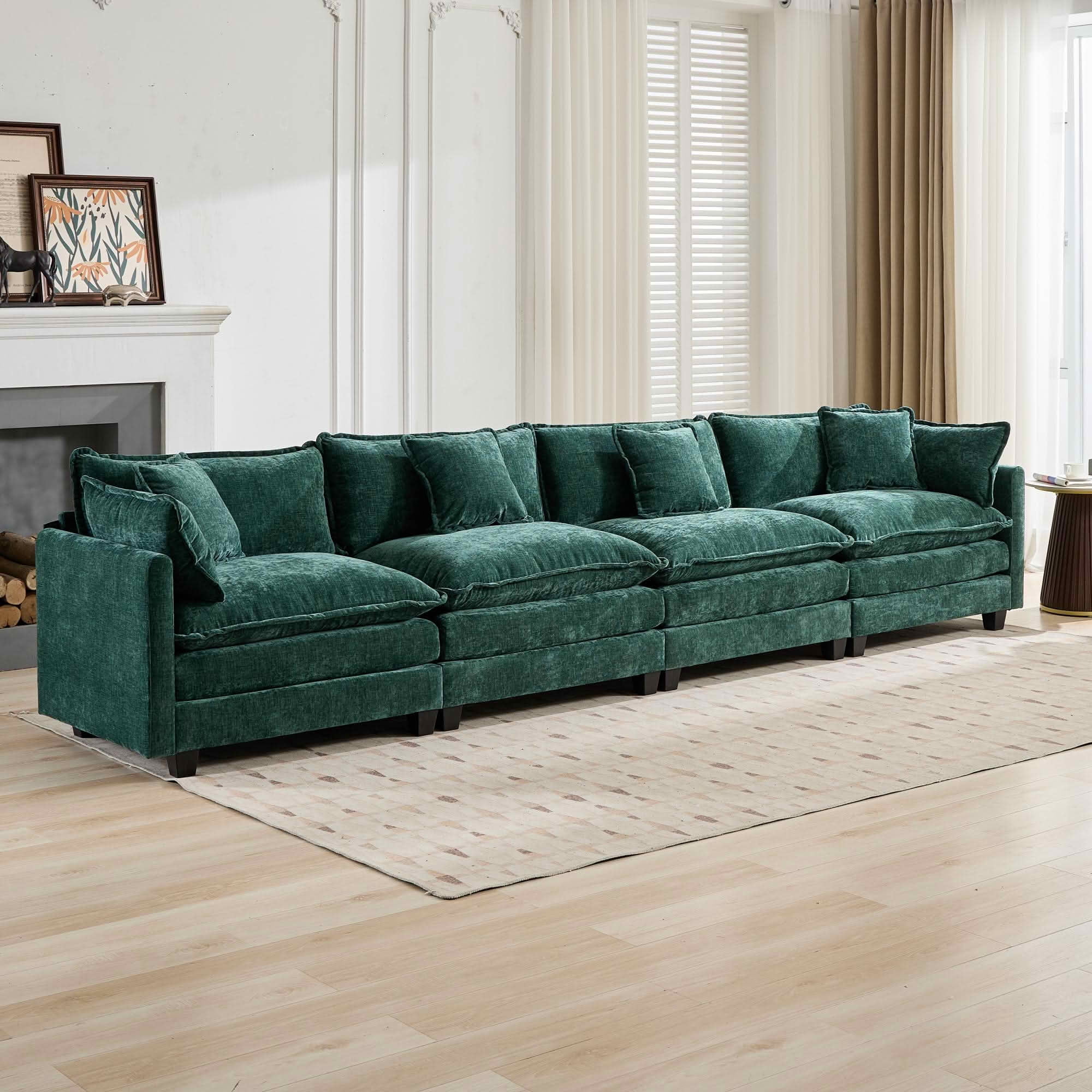 MAYEERTY 149.6 Inch Cloud 4‑Seater Modular Sectional Sofa, Chenille Couch with Double‑Layer Seat Cushion for Home Apartment, Ottoman Not Included