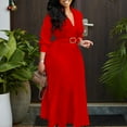thumbnail image 3 of AURA Plus Size V Neck Midi Dress High Waist Work Office Dress S-XXXL Elegant Spring A Line Outfit, 3 of 7