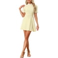 thumbnail image 2 of INSPIRE CHIC Women's Ruffle Neck Contrast Panel Color Vintage Short Sleeve Dresses XL Yellow White, 2 of 6