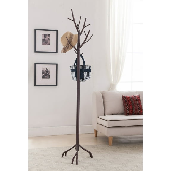 Pilaster Designs 14 Hook Coat & Hat Rack Stand with Umbrella Stand & Twig Branches, Bronze Metal