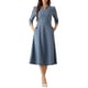 thumbnail image 2 of Vestido de trabajo para mujeres INSPIRE CHIC, corte A, mangas 3/4, vestido midi elegante, gris azul, XS, 2 of 6