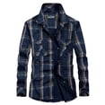 thumbnail image 2 of Camisas Vaqueras Para Hombre Camisa de manga larga a cuadros de otoño para hombre Camisa de carga de algodón de talla grande informal de negocios para hombres (Dark Blue, XXL), 2 of 5
