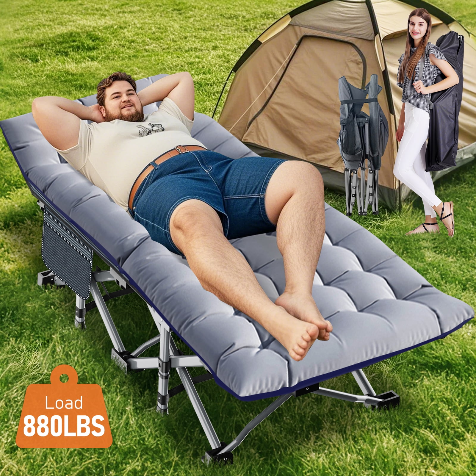 BB Sport Lit de Camp Pliable 190 x 64 x 41 cm Stable 180 kg Résistant Militaire Portable Confortable Camping Voyage Acier Tubulaire 600D Tissu Oxford Sac de Transport, Couleur:Noir