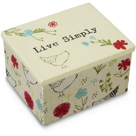 Pavilion - Live Simply Off White Floral Chicken Jewelry Keepsake Box