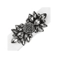 thumbnail image 2 of Cinturones elásticos para mujeres, banda de cintura de flores de rosa vintage elegante con rhinestones para vestido abrigo 90x6cm/35.4x2.4" Banda blanca-negra, 2 of 6