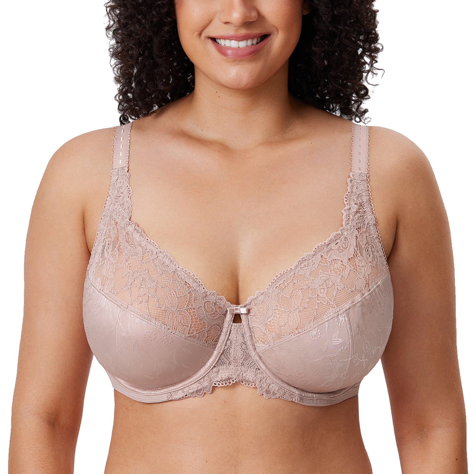  Womens Plus Size Full Coverage Underwire Unlined Minimizer  Lace Bra Light Brown 36C