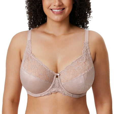 DELIMIRA Women s Plus Size Full Coverage Underwire Unlined Minimizer Lace Bra
