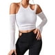 thumbnail image 1 of Blusa con hombros descubiertos y espalda descubierta para mujer, blusa ajustada de malla con mangas largas y cuello Halter, 1 of 8