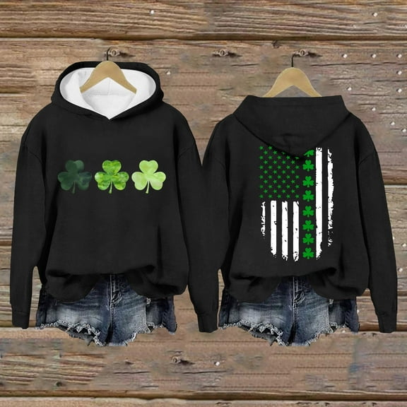 Clothing 2025 Yajing Hoodies for Women St.P Day Sweatshirt for Women Fall Tops Graphic Hoodies Long Sleeve Shirts Print Pullover Tops Oversized Hoodies for Women Black L