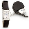Ladies Black Style Strap Watch & Clock Set, Silver Dial